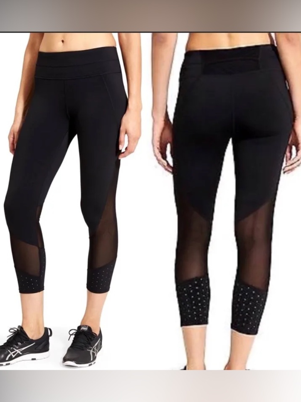 Athleta High Rise Laser Mesh Sonar Capri leggings in black